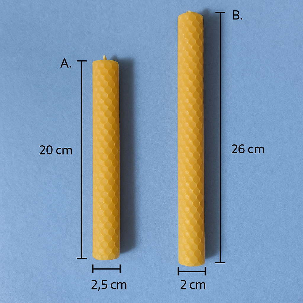 Set of 2 Beeswax Candles Hand Rolled Chemical Free Pure 100% Beeswax