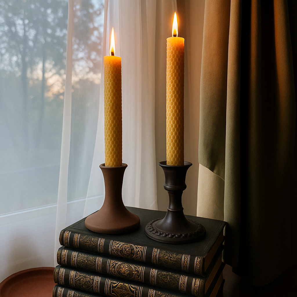 Set of 2 Beeswax Candles Hand Rolled Chemical Free Pure 100% Beeswax