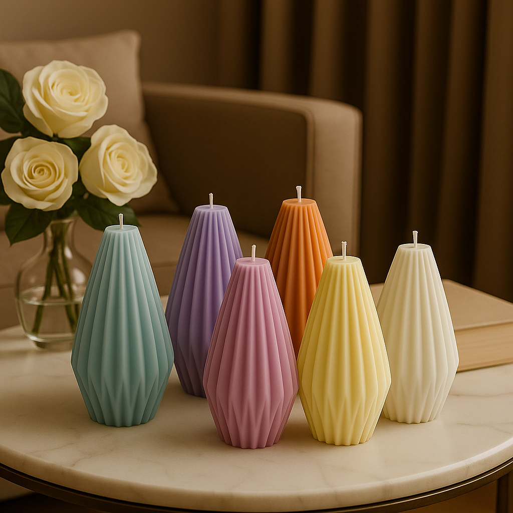 Tall Ribbed Lantern Pillar Scented Soy Candle | Home Decor | 5.6 inch x 2.75 inch