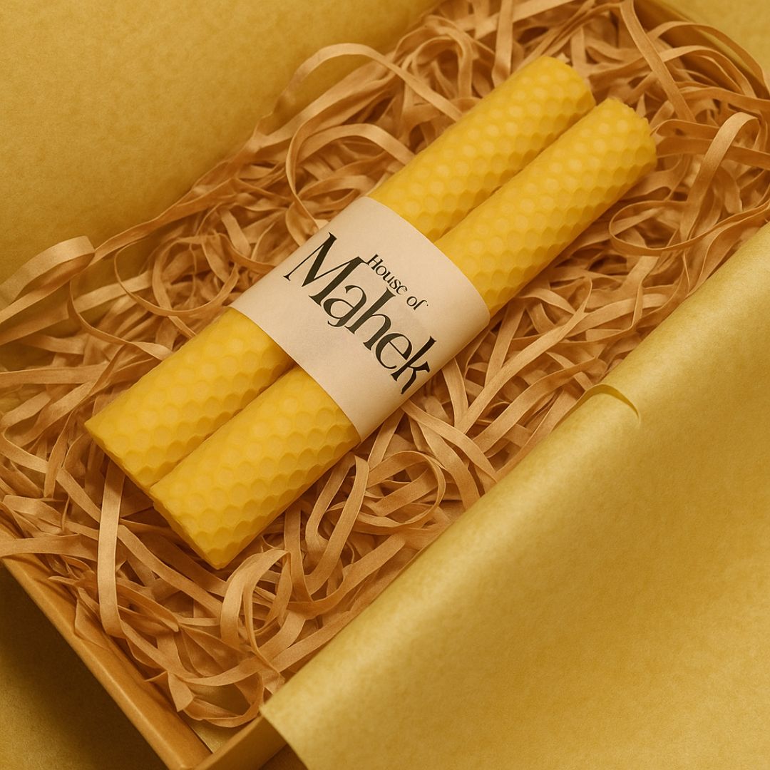Set of 2 Beeswax Candles Hand Rolled Chemical Free Pure 100% Beeswax
