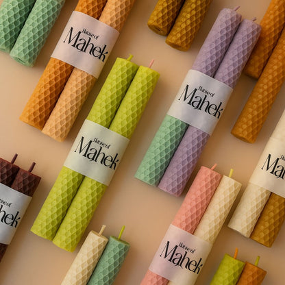 Set of 2 Beeswax Candles Hand Rolled Chemical Free Pure 100% Beeswax