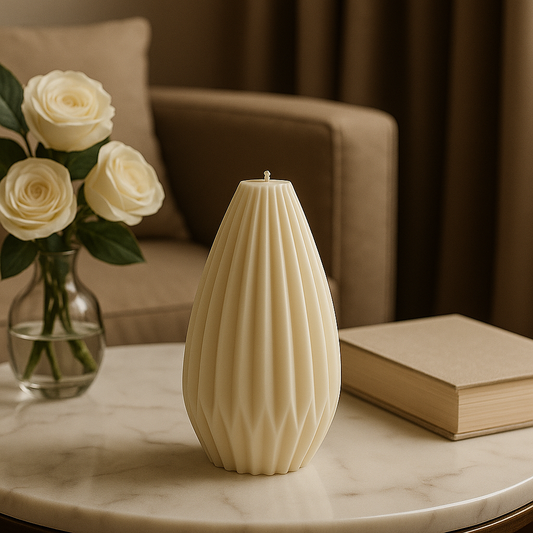 Tall Ribbed Lantern Pillar Scented Soy Candle | Home Decor | 5.6 inch x 2.75 inch