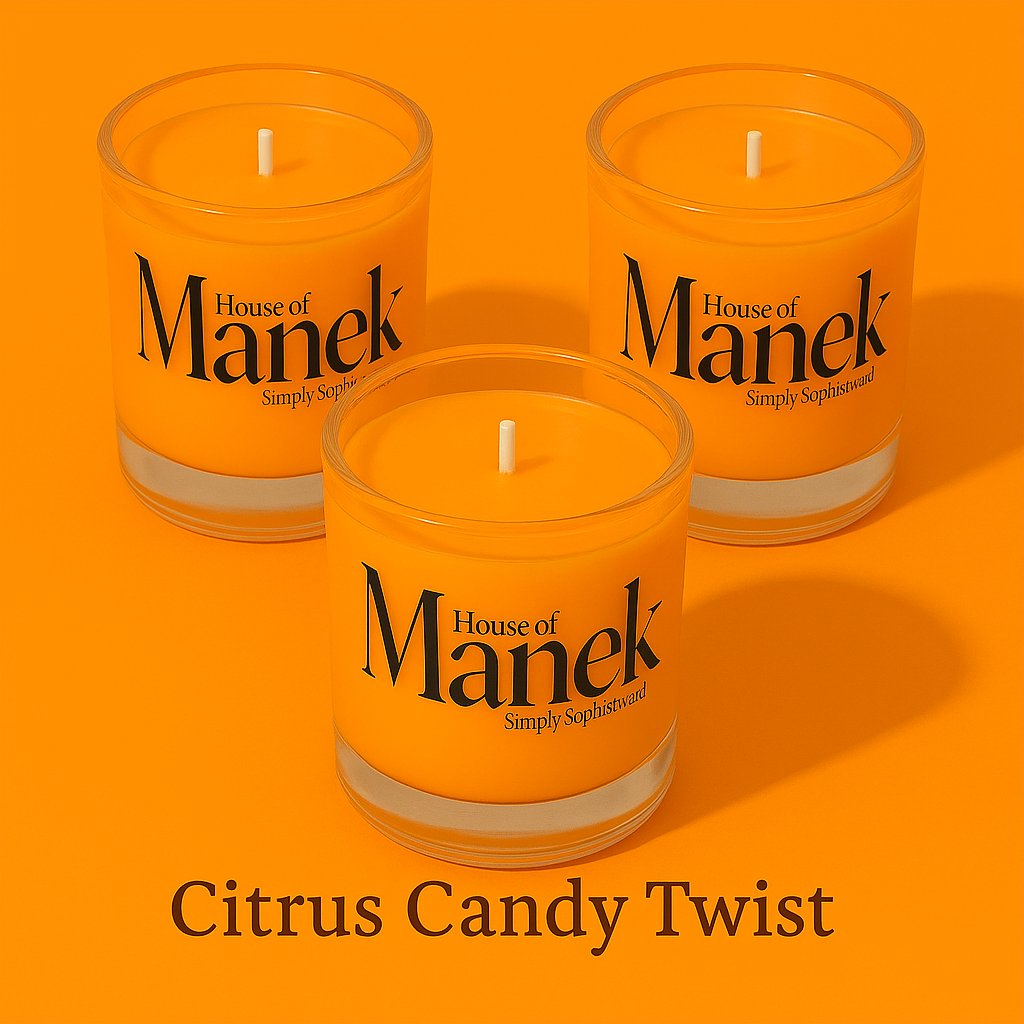 Set of 3 Fragrant Votive Glass Candles- Citrus Candy Twist