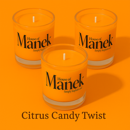 Set of 3 Fragrant Votive Glass Candles- Citrus Candy Twist