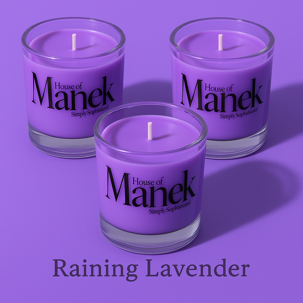 Set of 3 Fragrant Votive Glass Candles- Raining Lavender